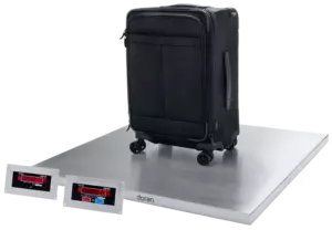 Low-Profile Baggage Scale with luggage on and DS100 remote and main displays